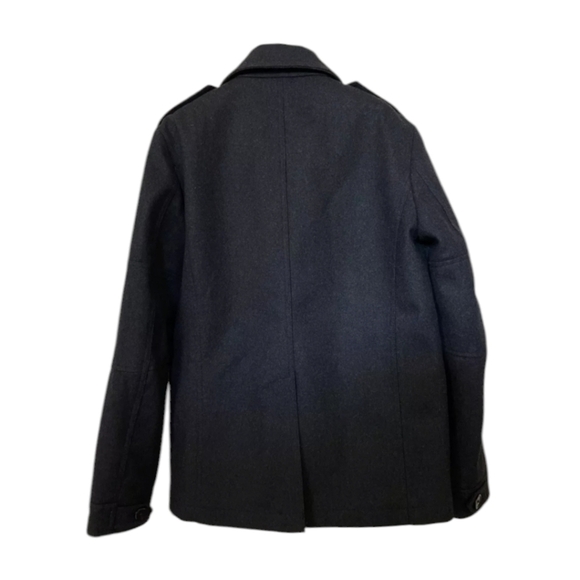 Express black wool blend military style warm Cargo Pockets Winter peacoat sz S - Picture 3 of 10